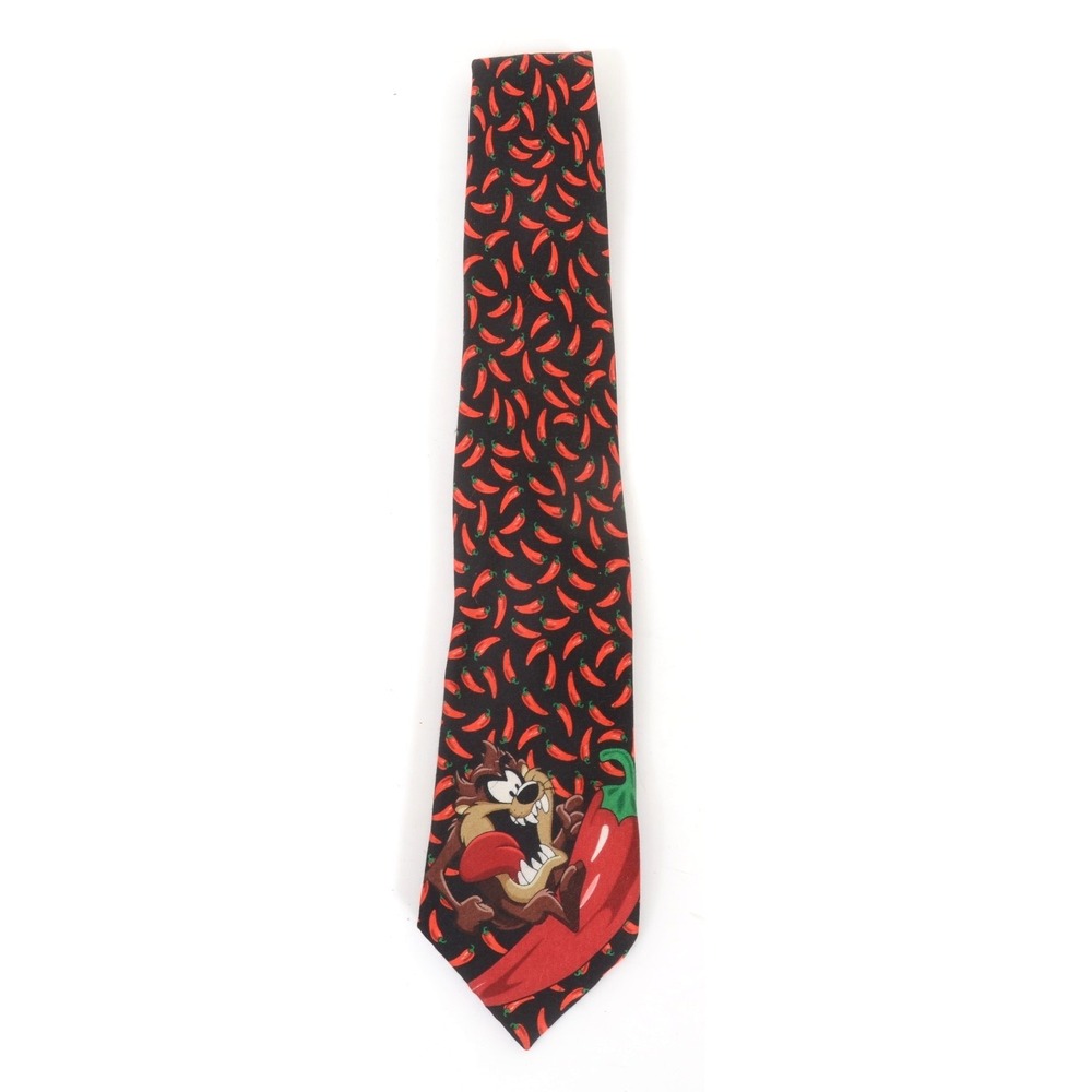 Vintage Y2K Looney Tunes Taz Tasmanian Devil Red Hot Pepper Silk Tie Necktie